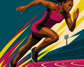 Track Running Printable Wall Art, Sprinter Poster, Bold Graphic Sports Print, Athlete Room Decor, Digital Download, 5 Aspect Ratios