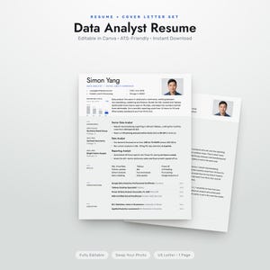 CV-mall för dataanalytiker + personligt brev | Redigerbar i Canva | ATS-vänlig | Direkt nedladdning