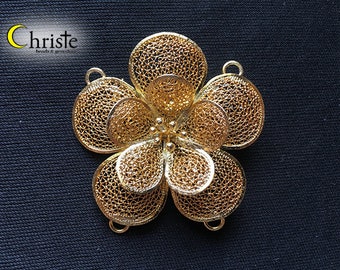 2 pcs Brass Filigree Flower 42mm Handmade Findings f142