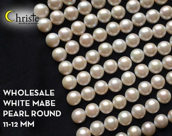 WHOLESALE 100pcs White Mabe Pearl Round 11-12mm