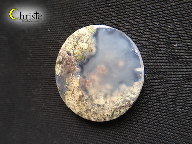 AG21 JAN010 Natural scenery dendritic quartz picture moss agate round cabochon 31x5mm