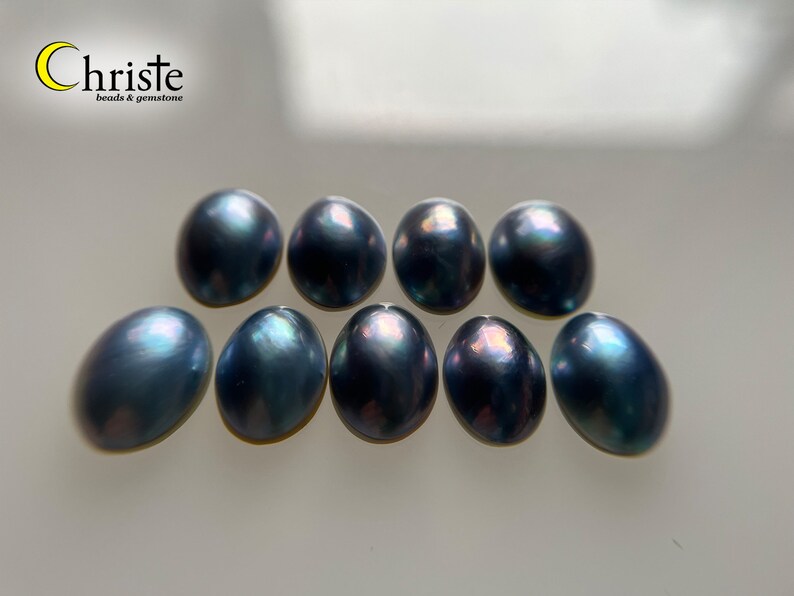 Sampler Lot-of-9pcs Blue Mabe Pearl Oval Cabochon 12.6-13.9 x 9.3-10.6mm MB24 MAR014 image 4