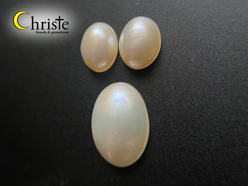 White Oval Mabe Pearl Cabochon SG1 3pcs pair 8.5 x 10.6-10.9 x 4.5-4.6mm & 1pc 13x17.6x5.4mm MB23 JUL002 image 3