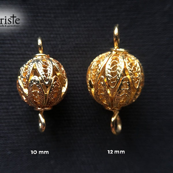 Handmade Filigree Beads Gold Plated Copper Hollow Ball connector small 10-12mm (choose size & qty)