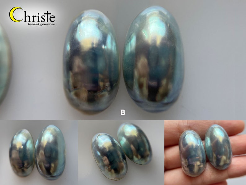 Osmena Pearl Shell Cabochon Cream/Blue/Pink oval duo pairs 15-16mm x 25-30mm choose preferred pair OS23 OCT005 image 5