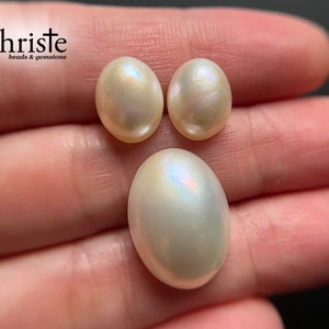 White Oval Mabe Pearl Cabochon SG1 3pcs pair 8.5 x 10.6-10.9 x 4.5-4.6mm & 1pc 13x17.6x5.4mm MB23 JUL002 image 6