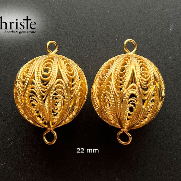 Handmade Filigree Beads Gold Plated Copper Round Balls (choose size & quantity)