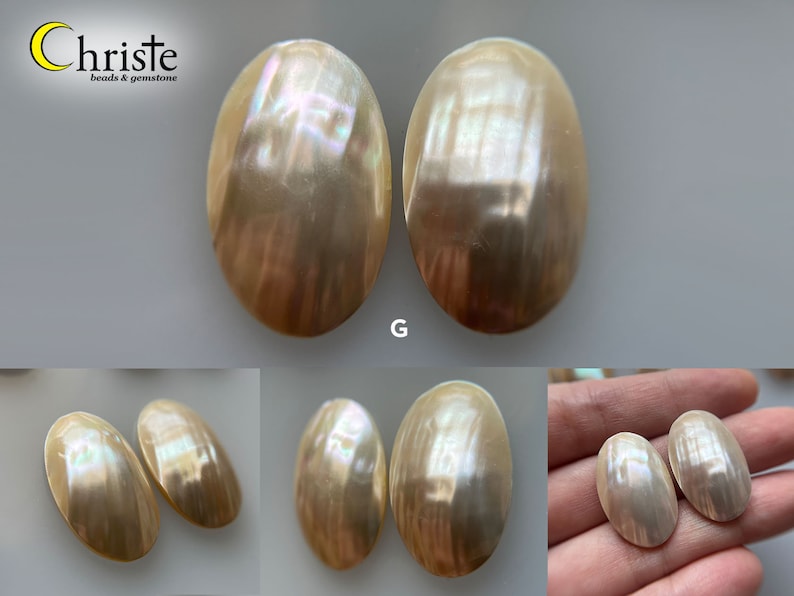 Osmena Pearl Shell Cabochon Cream/Blue/Pink oval duo pairs 15-16mm x 25-30mm choose preferred pair OS23 OCT005 image 10