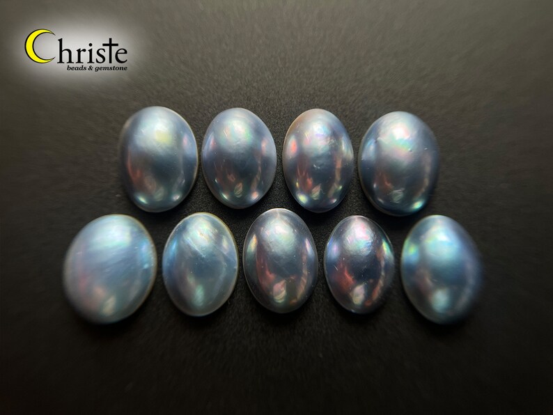 Sampler Lot-of-9pcs Blue Mabe Pearl Oval Cabochon 12.6-13.9 x 9.3-10.6mm MB24 MAR014 image 5