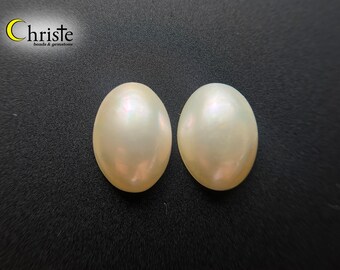 White Oval Mabe Pearl Cabochon SG1 pair 9.6x13.1mm (MB24 MAR015)
