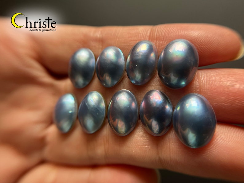 Sampler Lot-of-9pcs Blue Mabe Pearl Oval Cabochon 12.6-13.9 x 9.3-10.6mm MB24 MAR014 image 9