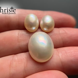 White Oval Mabe Pearl Cabochon SG1 3pcs pair 8.5 x 10.6-10.9 x 4.5-4.6mm & 1pc 13x17.6x5.4mm MB23 JUL002 image 9