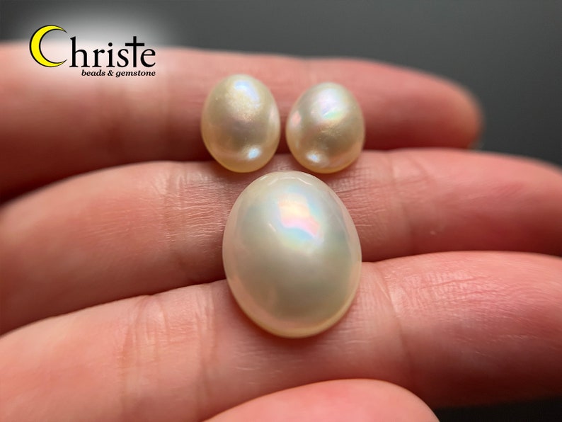 White Oval Mabe Pearl Cabochon SG1 3pcs pair 8.5 x 10.6-10.9 x 4.5-4.6mm & 1pc 13x17.6x5.4mm MB23 JUL002 image 9