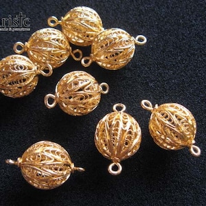Handmade Filigree Beads Gold Plated Copper Hollow Ball 15mm