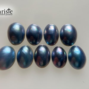 Sampler Lot-of-9pcs Blue Mabe Pearl Oval Cabochon 12.6-13.9 x 9.3-10.6mm MB24 MAR014 image 1