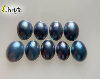 Sampler Lot-of-9pcs Blue Mabe Pearl Oval Cabochon - 12.6-13.9 x 9.3-10.6mm (MB24 MAR014)