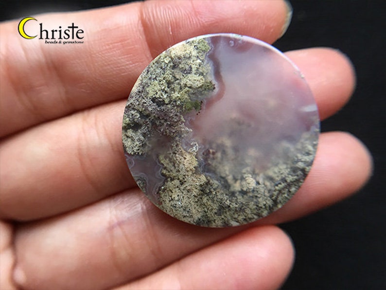 AG21 JAN010 Natural scenery dendritic quartz picture moss agate round cabochon 31x5mm