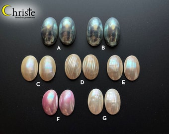 Osmena Pearl Shell Cabochon Cream/Blue/Pink oval duo pairs 15-16mm x 25-30mm (choose preferred pair) (OS23 OCT005)