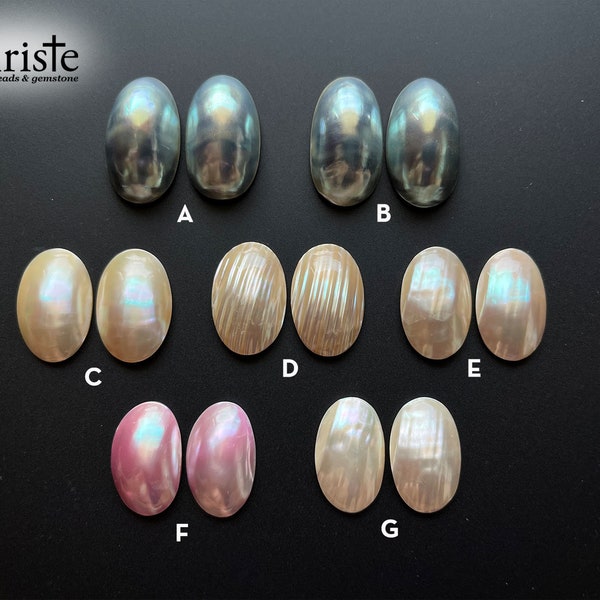 Osmena Pearl Shell Cabochon Cream/Blue/Pink oval duo pairs 15-16mm x 25-30mm (choose preferred pair) (OS23 OCT005)