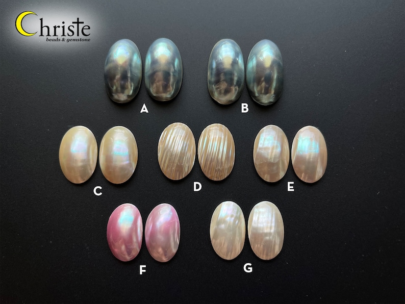 Osmena Pearl Shell Cabochon Cream/Blue/Pink oval duo pairs 15-16mm x 25-30mm choose preferred pair OS23 OCT005 image 1