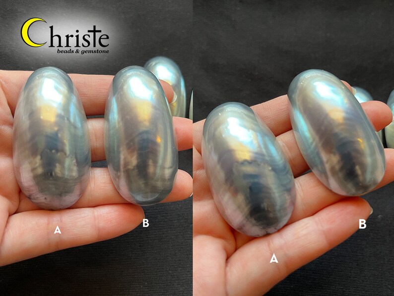 Blue Grey Silver Osmena Pearl Shell Cabochon oval freeform OS22 MAY001 choose preferred piece image 5