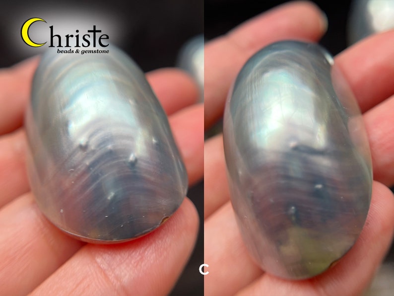 Blue Grey Silver Osmena Pearl Shell Cabochon oval freeform OS22 MAY001 choose preferred piece image 9