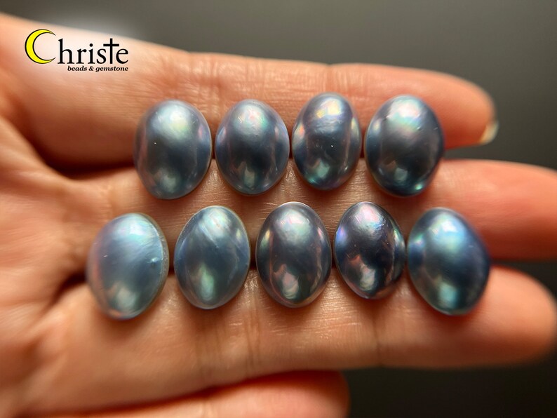 Sampler Lot-of-9pcs Blue Mabe Pearl Oval Cabochon 12.6-13.9 x 9.3-10.6mm MB24 MAR014 image 8