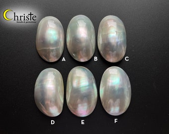 Silver Grey Bluish Osmena Pearl Shell Cabochon oval freeform 40-45mm (OS24 MAR018) (choose preferred piece)