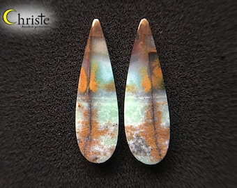 Multicolor Green Blue Opalized Petrified Wood Fossil Cabochon Pair 11x35x4mm (BWF JUN019)