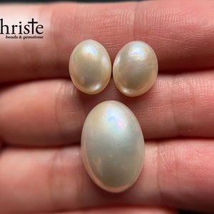 White Oval Mabe Pearl Cabochon SG1 3pcs pair 8.5 x 10.6-10.9 x 4.5-4.6mm & 1pc 13x17.6x5.4mm MB23 JUL002 image 7