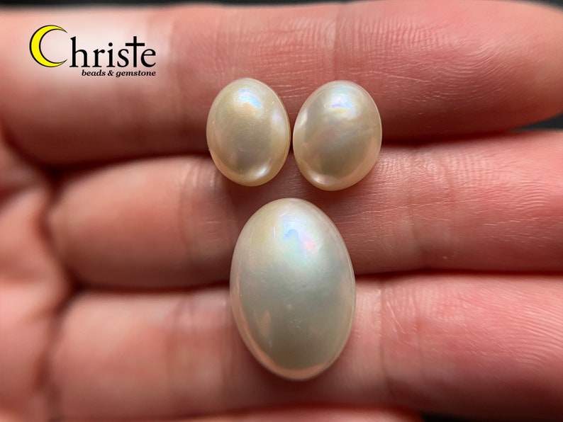 White Oval Mabe Pearl Cabochon SG1 3pcs pair 8.5 x 10.6-10.9 x 4.5-4.6mm & 1pc 13x17.6x5.4mm MB23 JUL002 image 7