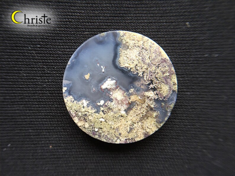 AG21 JAN010 Natural scenery dendritic quartz picture moss agate round cabochon 31x5mm