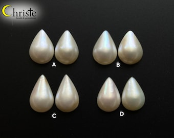 White Mabe Teardrop Cabochon Duo/Pair 11 x 16-17mm (choose preferred duo) (MB23 OCT011)