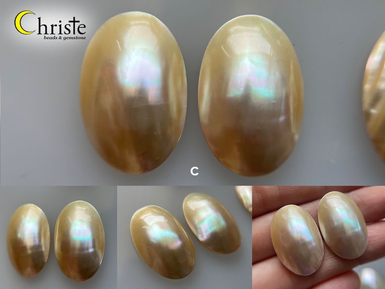 Osmena Pearl Shell Cabochon Cream/Blue/Pink oval duo pairs 15-16mm x 25-30mm choose preferred pair OS23 OCT005 image 6