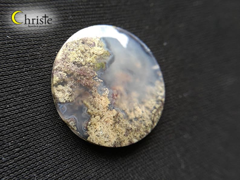 AG21 JAN010 Natural scenery dendritic quartz picture moss agate round cabochon 31x5mm