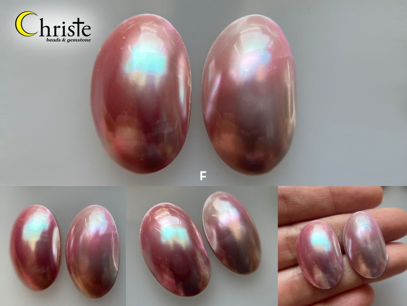 Osmena Pearl Shell Cabochon Cream/Blue/Pink oval duo pairs 15-16mm x 25-30mm choose preferred pair OS23 OCT005 image 9
