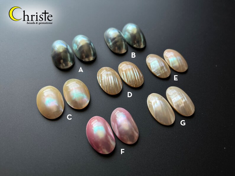 Osmena Pearl Shell Cabochon Cream/Blue/Pink oval duo pairs 15-16mm x 25-30mm choose preferred pair OS23 OCT005 image 3