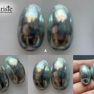 Osmena Pearl Shell Cabochon Cream/Blue/Pink oval duo pairs 15-16mm x 25-30mm choose preferred pair OS23 OCT005 image 4