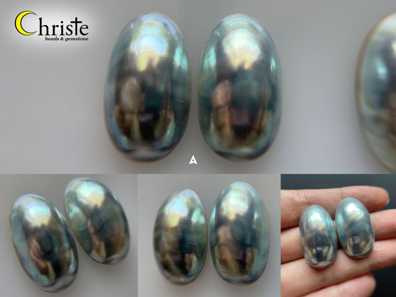 Osmena Pearl Shell Cabochon Cream/Blue/Pink oval duo pairs 15-16mm x 25-30mm choose preferred pair OS23 OCT005 image 4