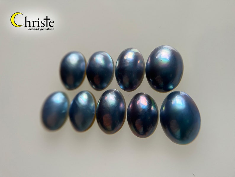 Sampler Lot-of-9pcs Blue Mabe Pearl Oval Cabochon 12.6-13.9 x 9.3-10.6mm MB24 MAR014 image 2