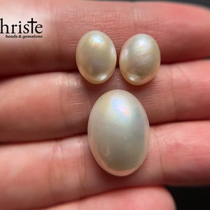 White Oval Mabe Pearl Cabochon SG1 3pcs pair 8.5 x 10.6-10.9 x 4.5-4.6mm & 1pc 13x17.6x5.4mm MB23 JUL002 image 5