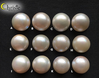 Ivory White 14.5-15.5mm Mabe Pearl Round Cabochon SG2 - choose preferred pieces (MB JUN025)
