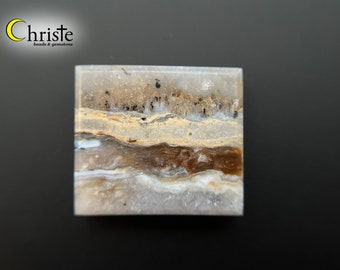 Reversible natural scenery dendritic quartz picture moss agate rectangle cabochon 27.4x31.1x7.2mm (AG24 MAR009)