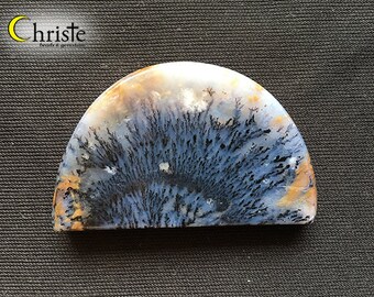 Natural black dendrite in quartz picture moss agate fancy big cabochon 56.5x35x7mm (AG DEC045)