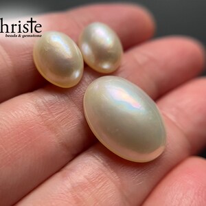 White Oval Mabe Pearl Cabochon SG1 3pcs pair 8.5 x 10.6-10.9 x 4.5-4.6mm & 1pc 13x17.6x5.4mm MB23 JUL002 image 8