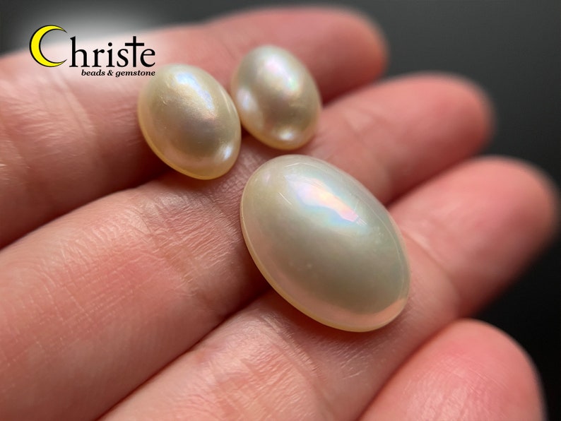 White Oval Mabe Pearl Cabochon SG1 3pcs pair 8.5 x 10.6-10.9 x 4.5-4.6mm & 1pc 13x17.6x5.4mm MB23 JUL002 image 8