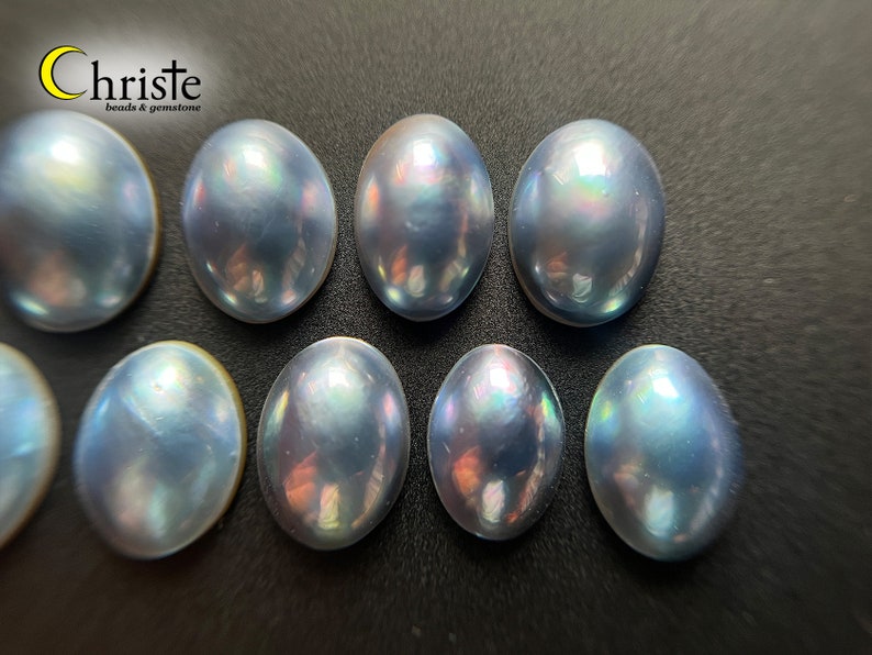 Sampler Lot-of-9pcs Blue Mabe Pearl Oval Cabochon 12.6-13.9 x 9.3-10.6mm MB24 MAR014 image 7