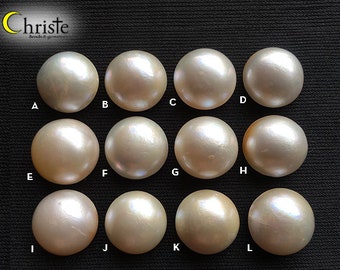 Cream White 14-15.5mm Mabe Pearl Round Cabochon IB - choose preferred pieces or all (MB JUN027)