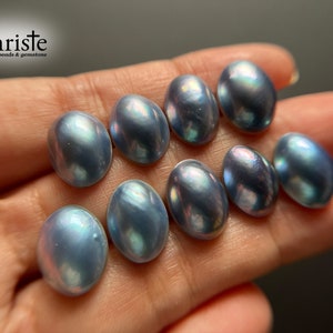 Sampler Lot-of-9pcs Blue Mabe Pearl Oval Cabochon 12.6-13.9 x 9.3-10.6mm MB24 MAR014 image 10