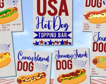 USA Hot Dog Bar Signs, BBQ and 4th of July Printable (PDF)